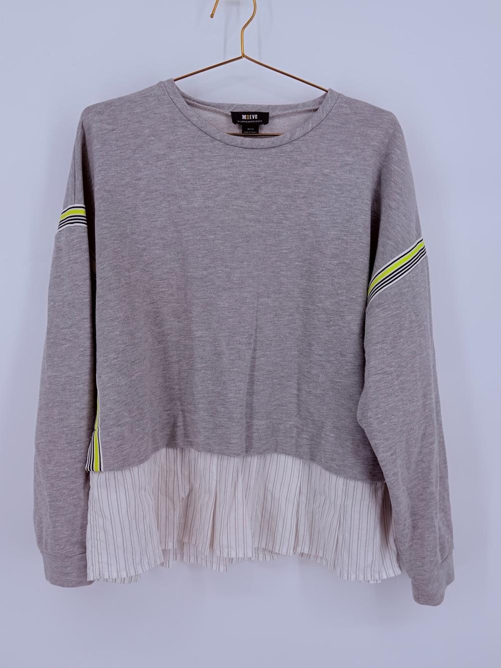 Maeve Anthropologie Gray Layered Sweatshirt Striped Ruffle Hem Medium